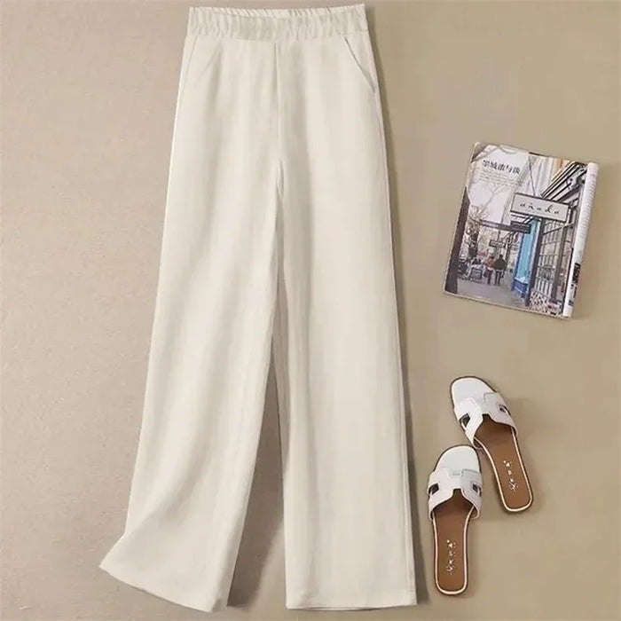 Linen Wide Leg Pants Women New Summer Thin Elastic High Waist Long Pants Autumn Casual Loose Cotton And Linen Straight Trousers