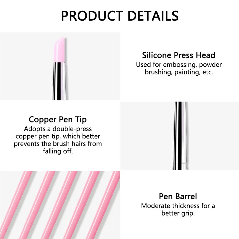 5-Piece Silicone Nail Art Brush Set | Dotting & Gel Design Tools | Braviixx