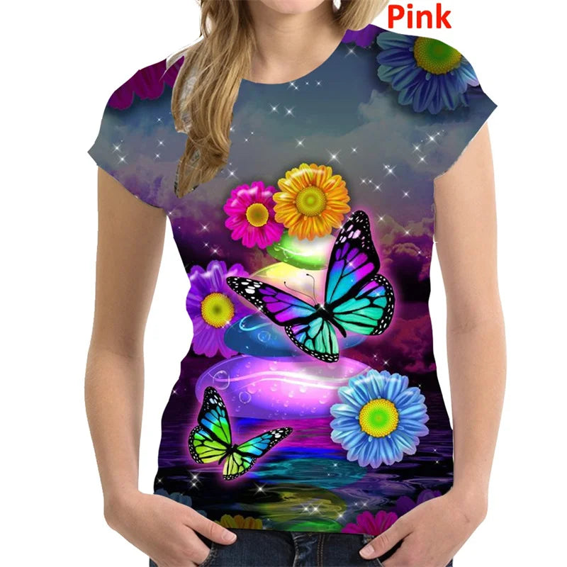 Butterfly Floral Print Oversized T-Shirt | 3D Colorful Harajuku Tee | Braviixx
