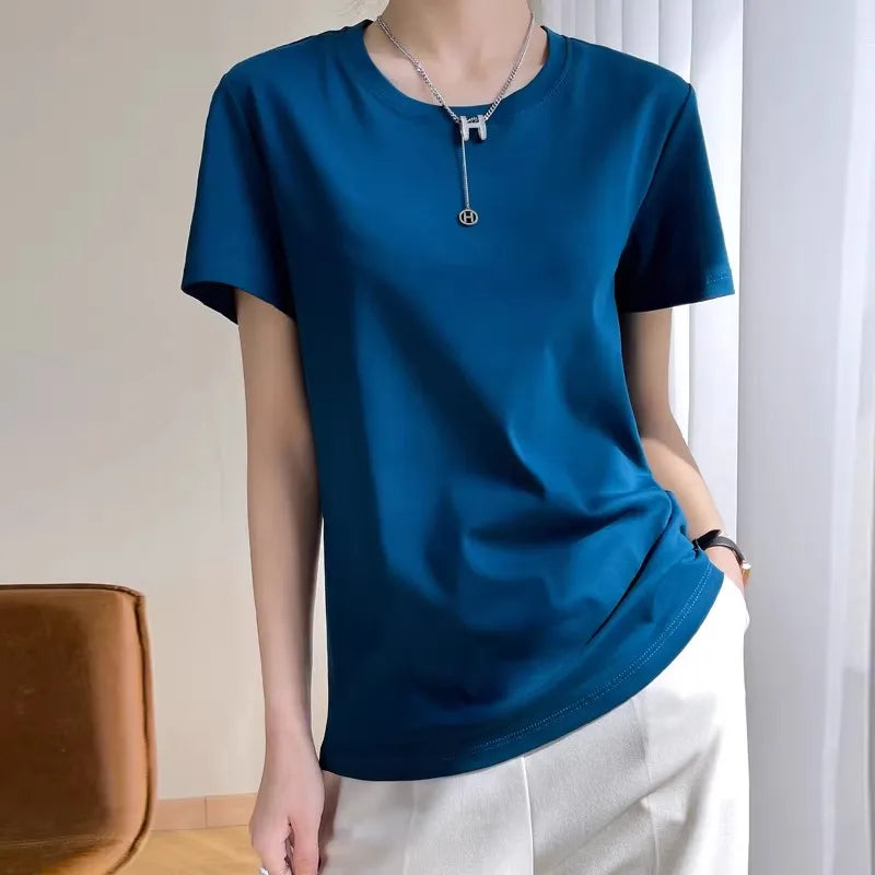 Women T-shirts 2026 Tops Solid Short Sleeve Loose O-neck  Cotton Casual Ladies Shirts Harajuku Korean Summer Woman Tshirts