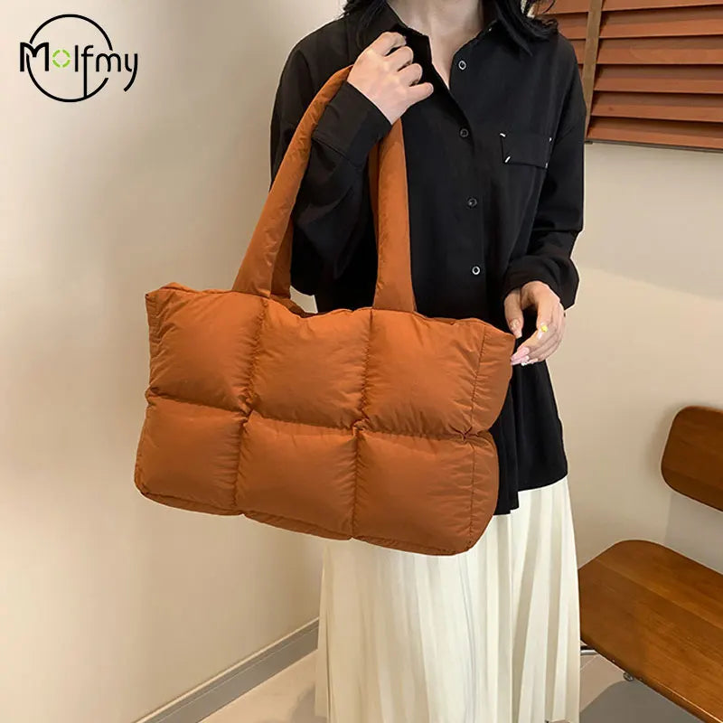Women's Quilted Plaid Large Capacity Tote Shoulder Bag
