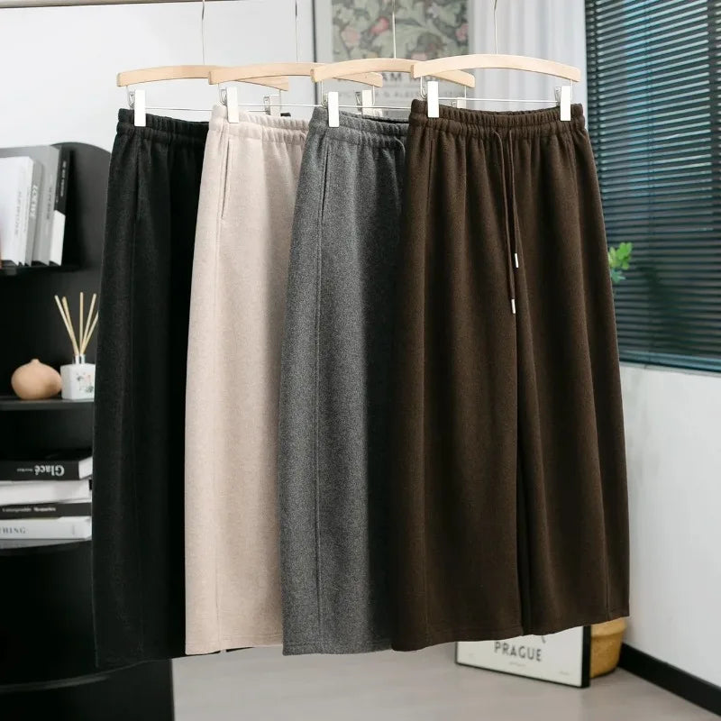 Women's Wide-Leg Culottes with Elastic Waist Drawstring