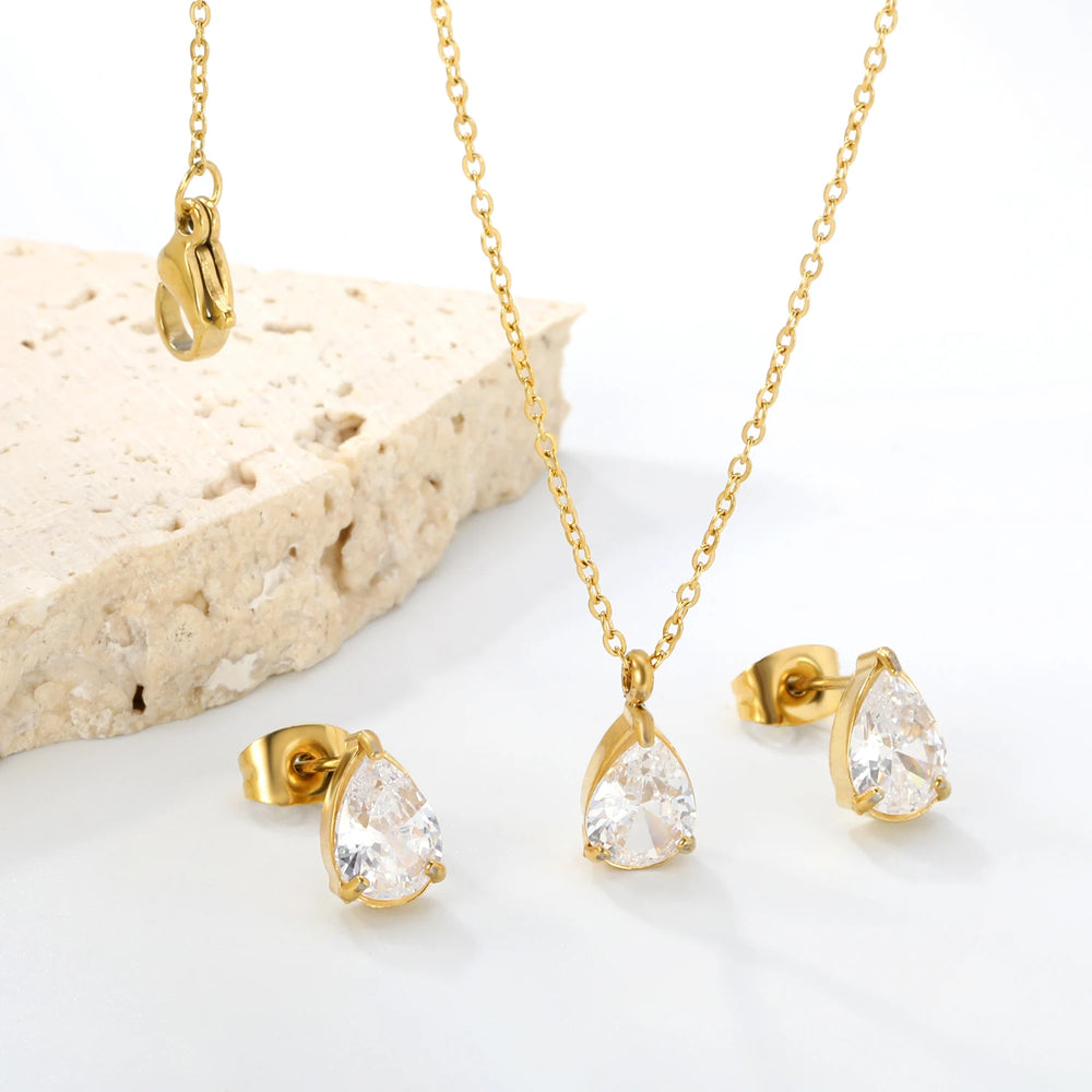 Cubic Zirconia Necklace & Earrings Set | Braviixx
