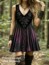 Gothic Rose Print Mini Dress | Sleeveless V-Neck | Braviixx