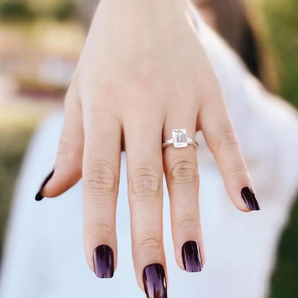Women's Emerald-Cut Three-Stone Ring | Silver, Gold & Rose Gold Tones | Braviixx
