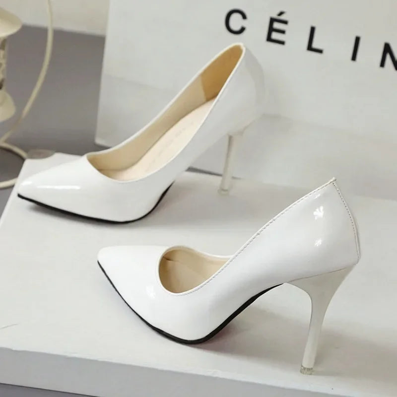 Pointed Toe Pumps Patent Leather Dress Women Shoes Red 8CM High Heels Boat Shoes Shadow Wedding Shoes Shoes for Wedding