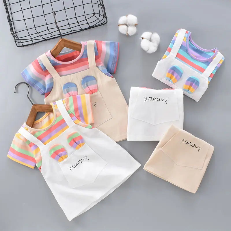 Girls' Colorful Striped A-Line Dress | Short-Sleeve Toddler Dress | 12M–6Y | Braviixx