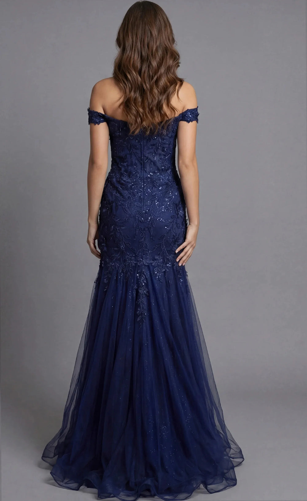 3D Floral Off-Shoulder Mermaid Corset Gown | Glitter Tulle Lace Appliqué Evening Dress