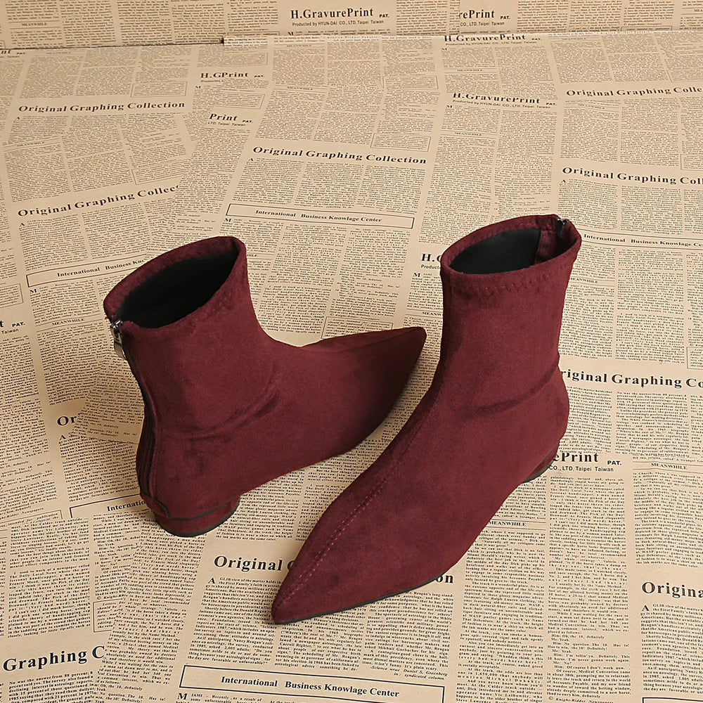 Faux Suede Ankle Boots | Back Zip & Low Heel | Braviixx