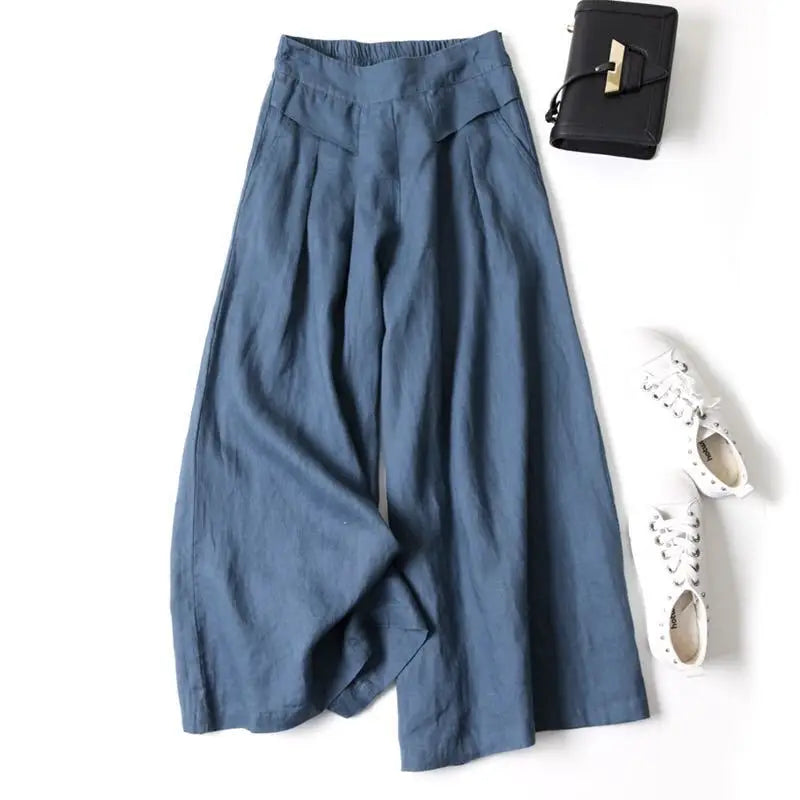 Women's Cotton Linen High Waist Wide Leg Culottes | Pleated Front · 9 Colours · XS–XXXL | Braviixx