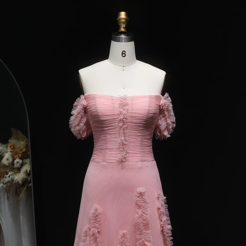 Off-Shoulder 3D Floral A-Line Evening Gown | Strapless Formal Prom & Wedding Party Dress