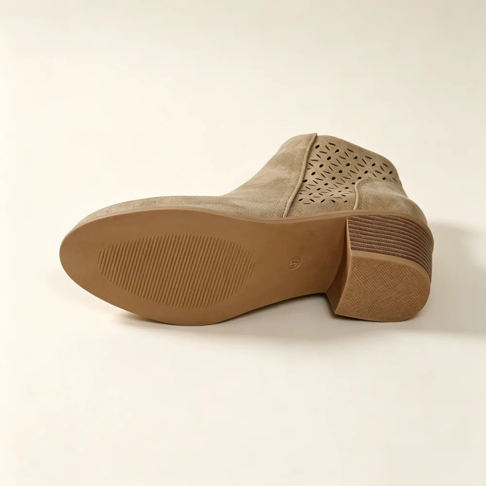 Cut-Out Ankle Boots | Side Zip & Block Heel | Braviixx