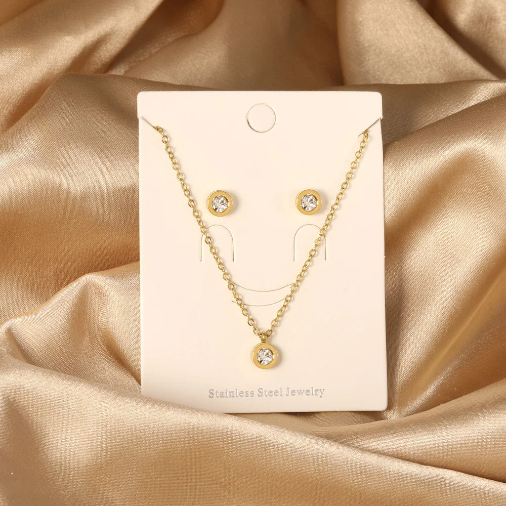 Cubic Zirconia Necklace & Earrings Set | Braviixx