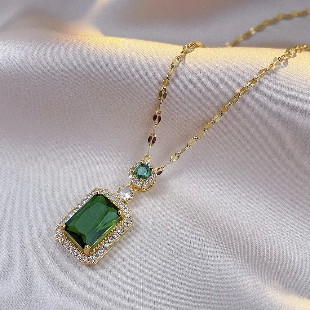 Green Rhinestone Necklace, Earrings & Ring Set | Braviixx
