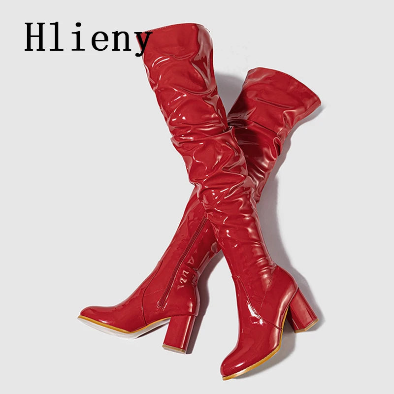Women's Thigh High Patent Leather Boots – Square Heel Over-the-Knee Zip Boots | EU 35–42 | 3 Colors