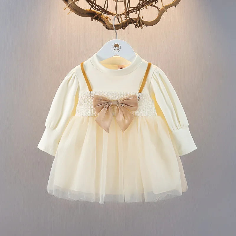 Girls' Long-Sleeve Princess Dress | Big Bow A-Line Dress | 10M–5Y | Braviixx