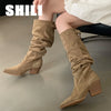Faux Suede Western Boots | Buckle & Block Heel | Braviixx