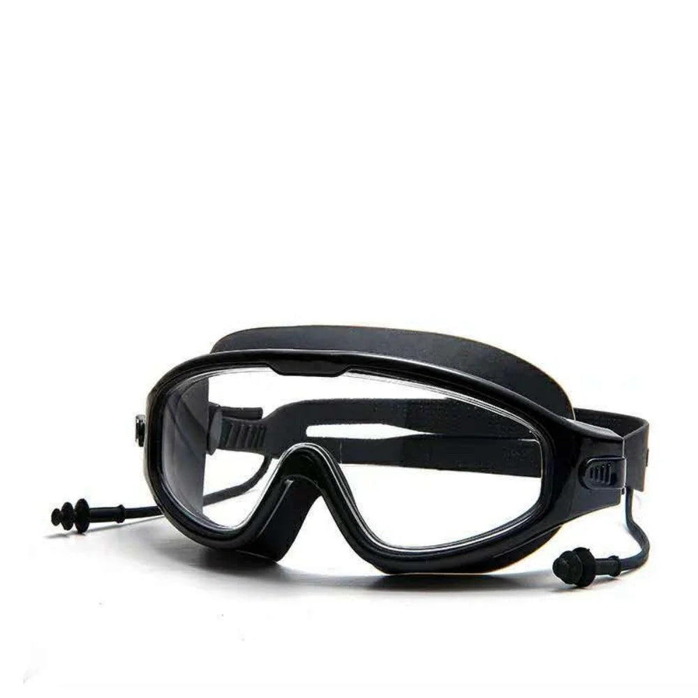 Adult Swimming Goggles | Wide Frame · Anti-Fog · Waterproof · Ear Plugs Included | White · Black | Braviixx