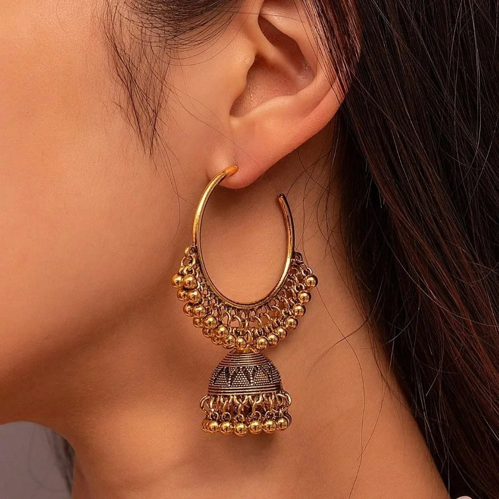 Jhumka Hoop Earrings | Bell & Bead Detail | Braviixx
