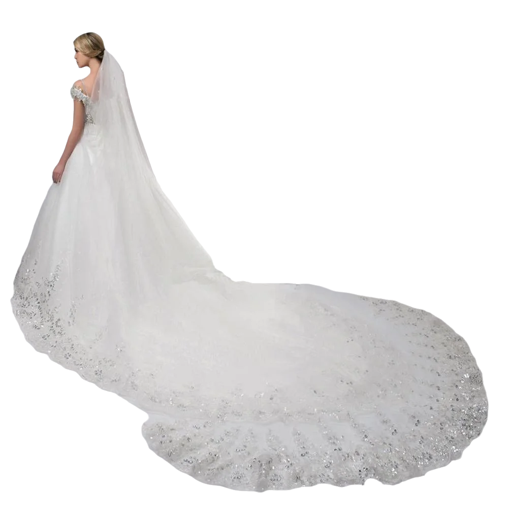 Women's Sequins Lace Wedding Bridal Veil With Comb 118inch