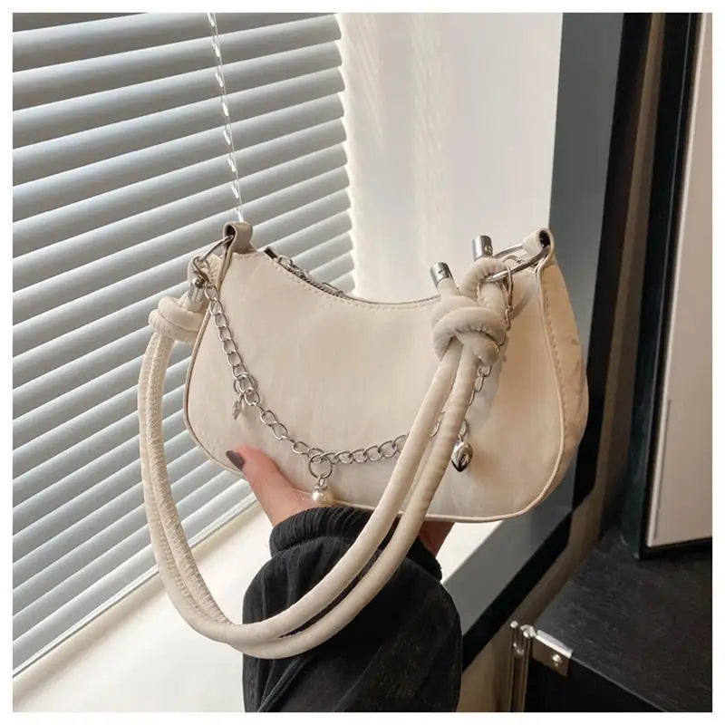 Crescent Shoulder Bag | Charm Chain & Knotted Strap | Braviixx
