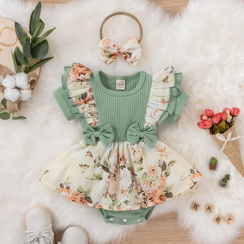 Baby Girls' Floral Bow Summer Dress | Short-Sleeve Outfit | 0–18M | Braviixx