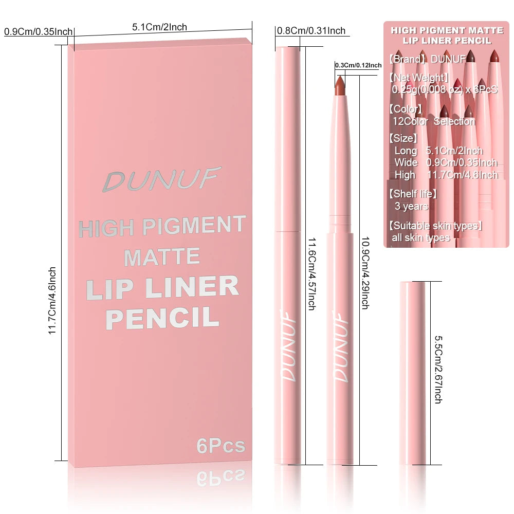 6-Piece Waterproof Long-Lasting Lip Liner Pen Set