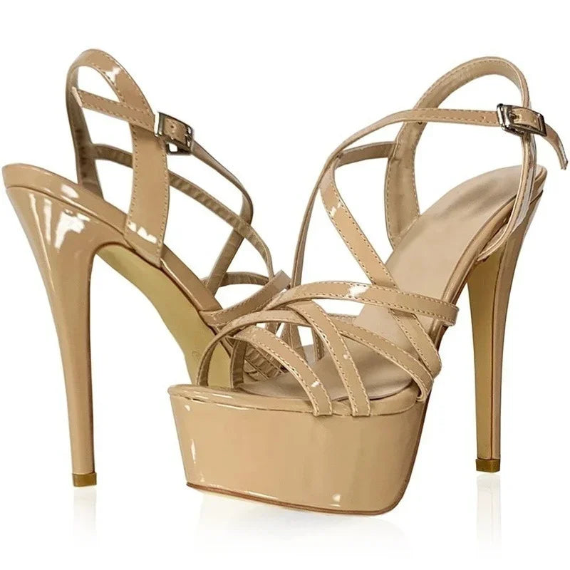 LOSLANDIFEN 2026 NEW 14CM Platform High Heels Sandals Sexy Ankle Strap Open Toe Gladiator Party Dress Women Shoes Plus Size 44