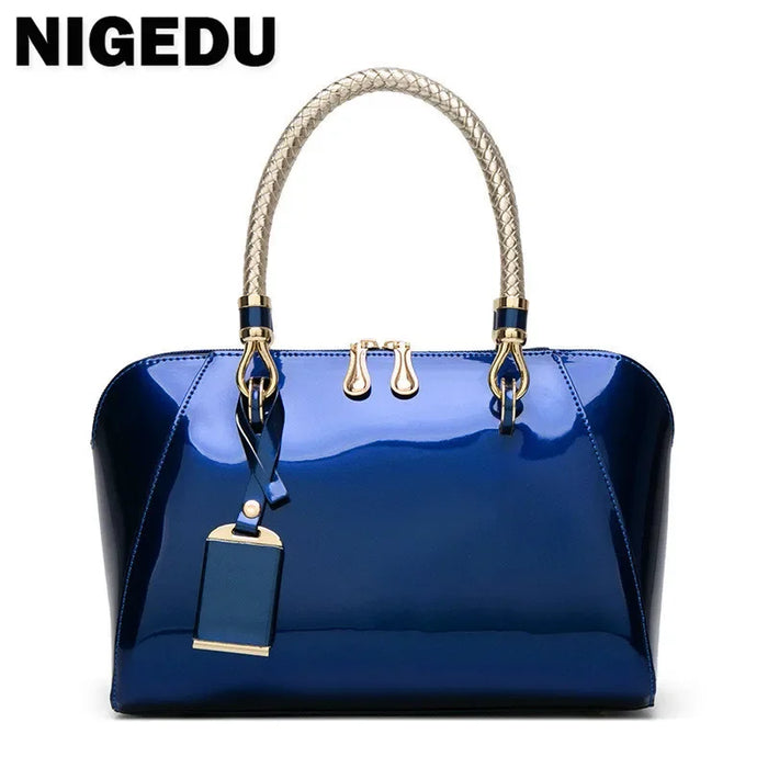 Glossy Top-Handle Handbag | Shoulder Strap & Gold-Tone Details | Braviixx