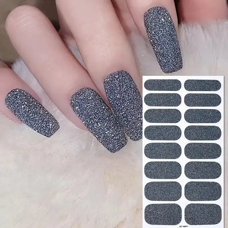 Pink Glitter Full-Wrap Nail Strips, 8 Sheets | Braviixx
