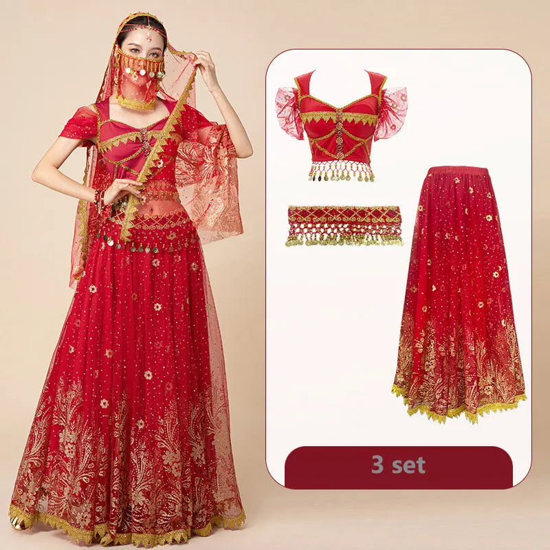 Coin-Trim Belly Dance Costume | Flared Skirt Set | Braviixx