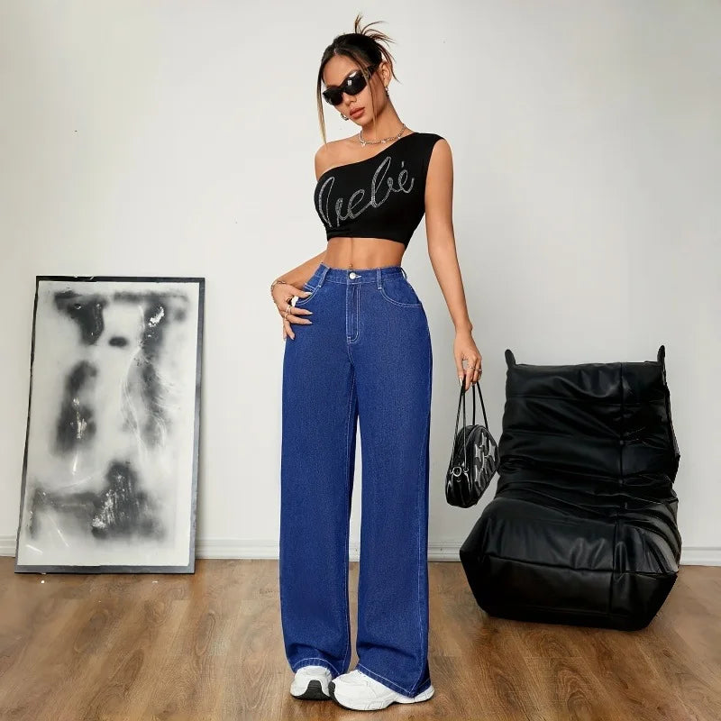 Wide Leg Jeans Women High Waist Pants Washed Distressed Denim Trousers Streetwear Y2k Female Vintage Denims Floor Length 2026