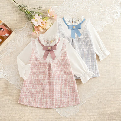 Baby Girls Plaid Bow-Tie Dress | Long-Sleeve Princess Gown | 9–12M to 2–3Y | Braviixx