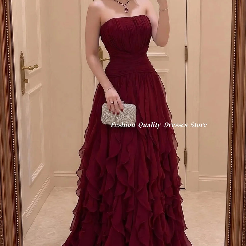 Off-Shoulder Pleated Ruffle Chiffon A-Line Gown | Formal Bridesmaid & Wedding Guest Dress