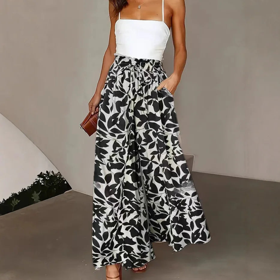 Summer 2026 New Women's Wide Leg Trousers Elastic Waist High Waist Trousers Skirt