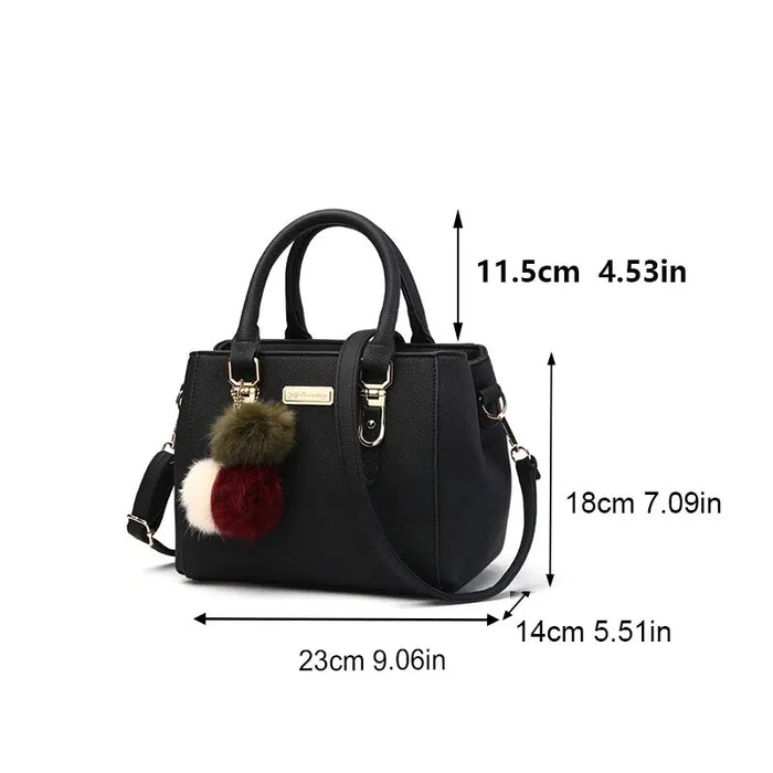 Pom-Pom Top Handle Handbag | Crossbody Strap | Braviixx