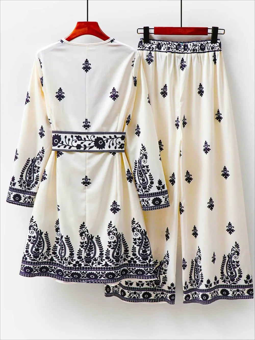 Paisley Print Tunic & Wide-Leg Trouser Set | Apricot | Braviixx