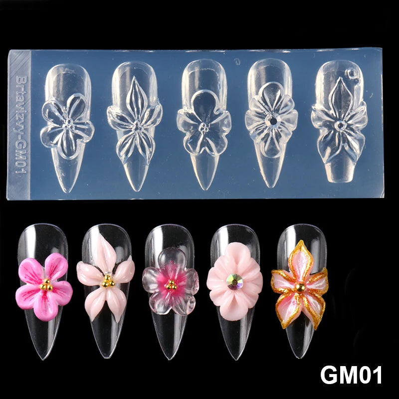3D Silicone Nail Art Mold | Floral Lily & Hibiscus Template | Braviixx