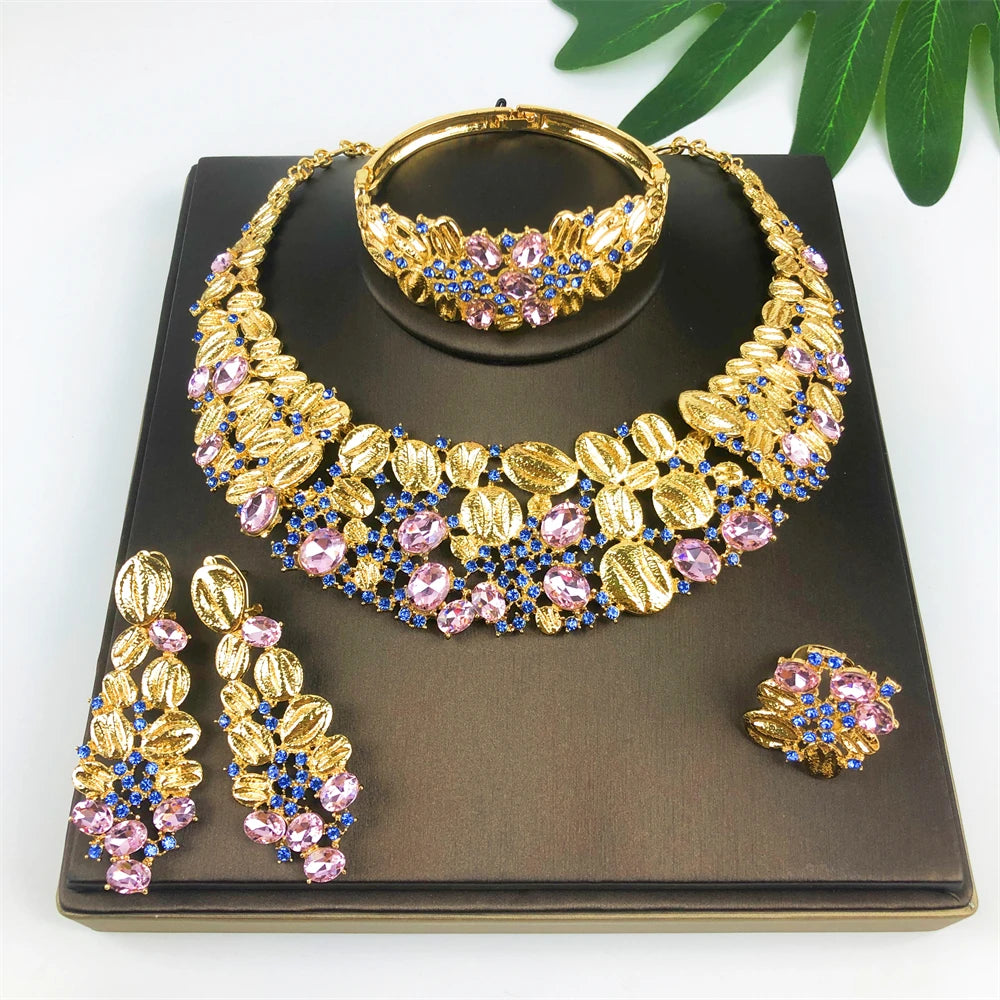 Gold-Tone Leaf Statement Jewelry Set | Braviixx