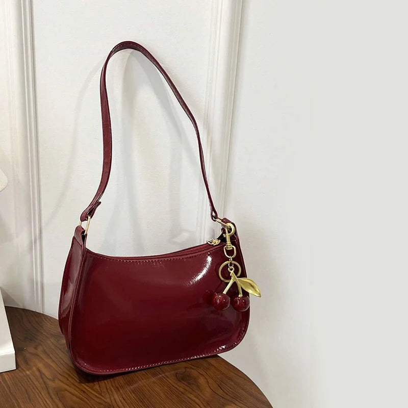 Glossy PU Shoulder Bag | Cherry Charm | Braviixx