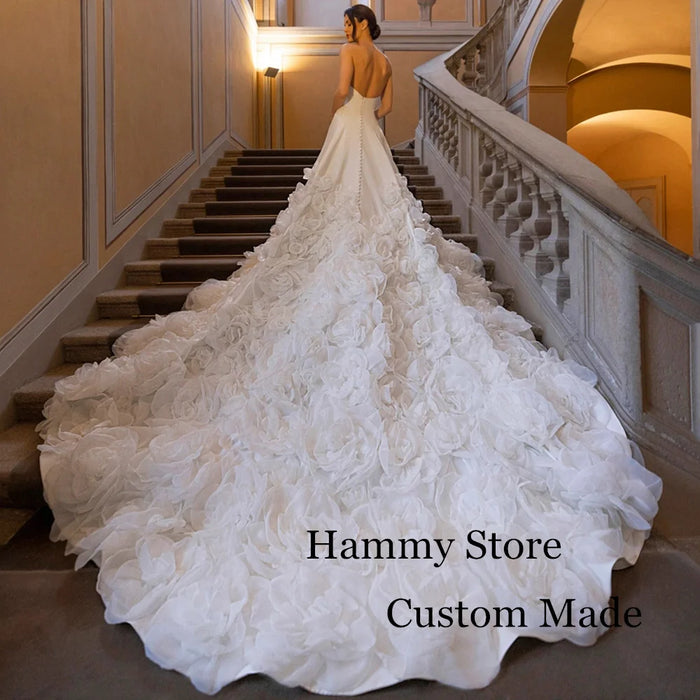 Floral A-Line Wedding Dress | Sweetheart & Chapel Train | Braviixx