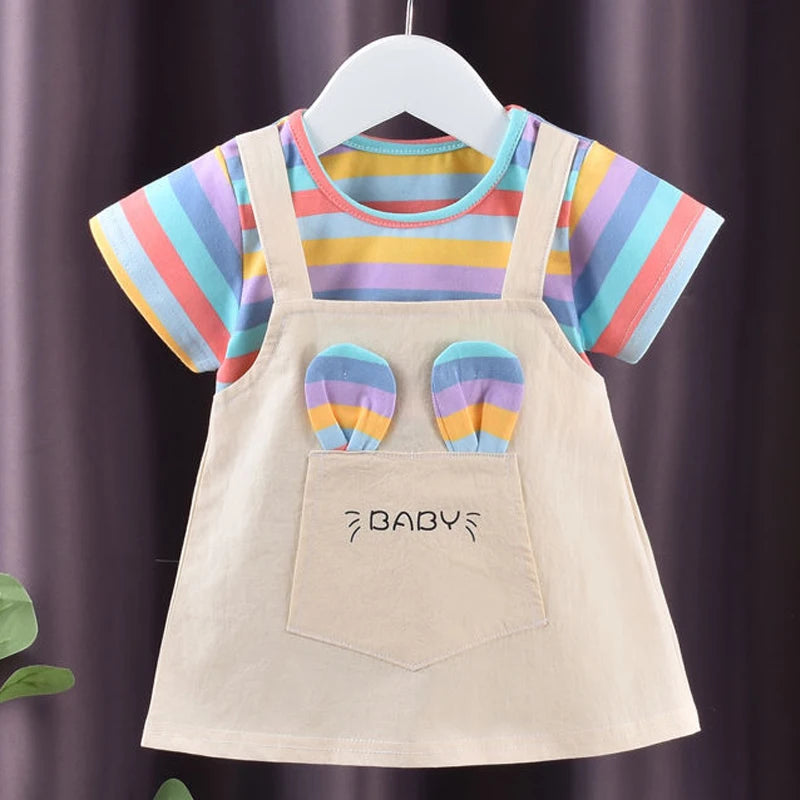 Girls' Colorful Striped A-Line Dress | Short-Sleeve Toddler Dress | 12M–6Y | Braviixx
