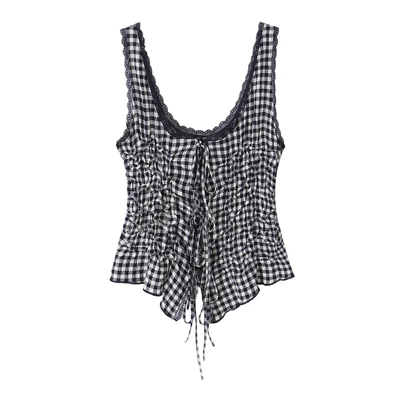 Women's Top 2026 New Summer Bow Decoration Pleated Top for Women Elegant Chic Vacation-style Fashion Ladies Vest Top