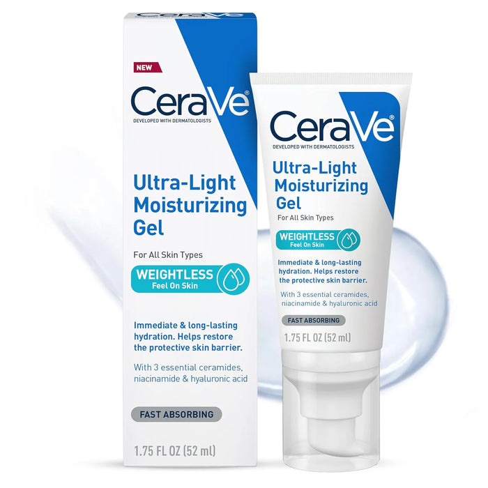 CeraVe Ultra-Light Hydrating Face Moisturizer Gel With Ceramides Niacinamide Hyaluronic Acid Oil-Free Fragrance Free 1.75 FL Oz