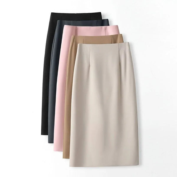 High-Waist Straight Midi Skirt | Slim Pencil Office Skirt