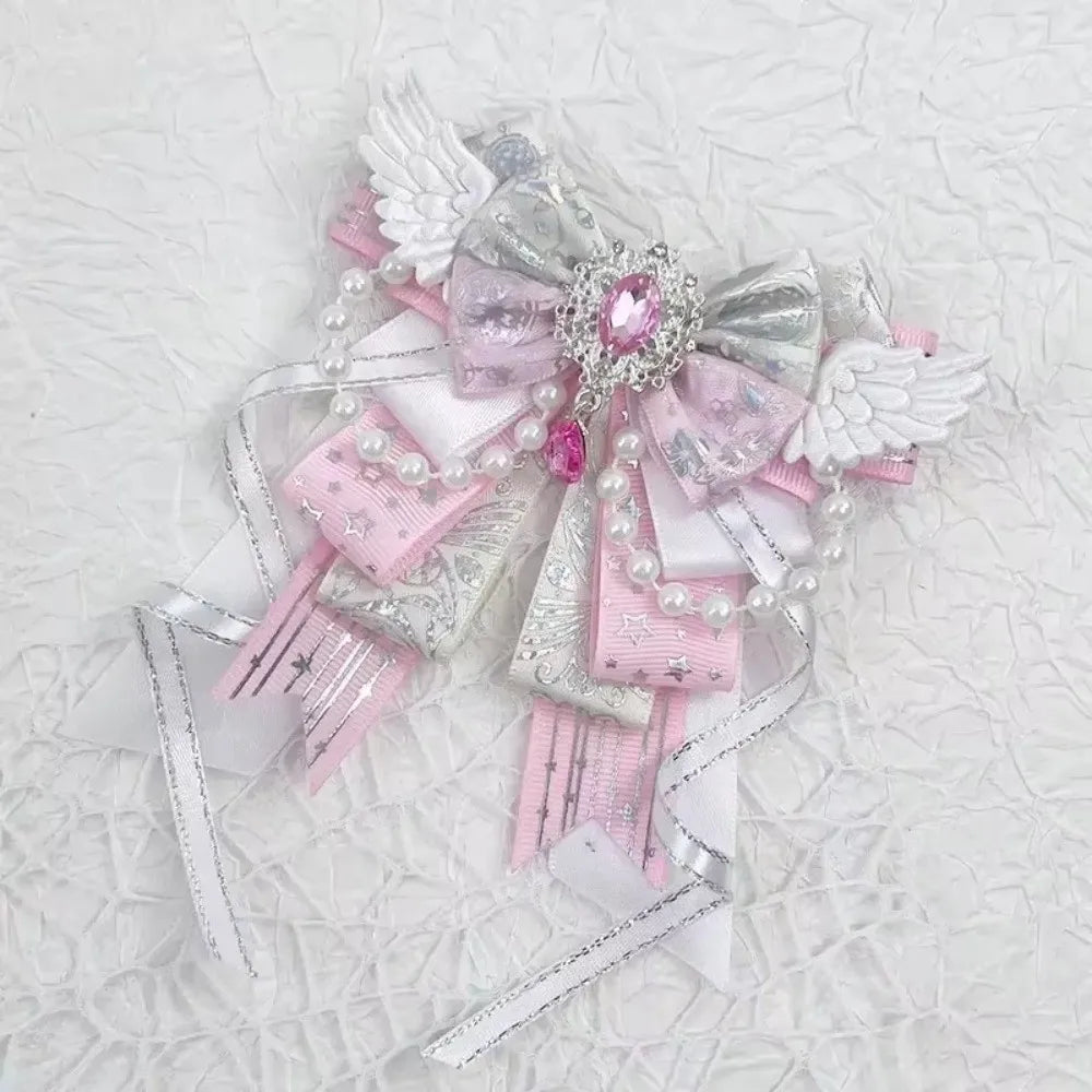 Handmade Crystal Pearl Angel Wing Bow Bag Charm