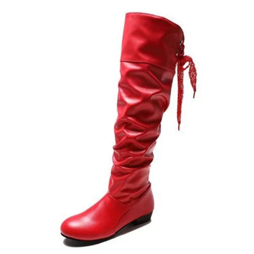 Slouchy Tall Boots | Round Toe & Rear Lace Detail | Braviixx