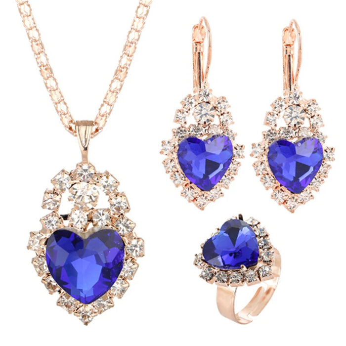 Women's Heart Jewellery Set | Necklace, Earrings & Ring or BJ Accessory | Braviixx