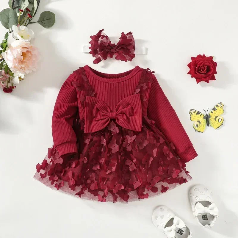 Baby Girls' Mesh Butterfly Princess Dress | Long-Sleeve A-Line Dress | 0–24M | Braviixx