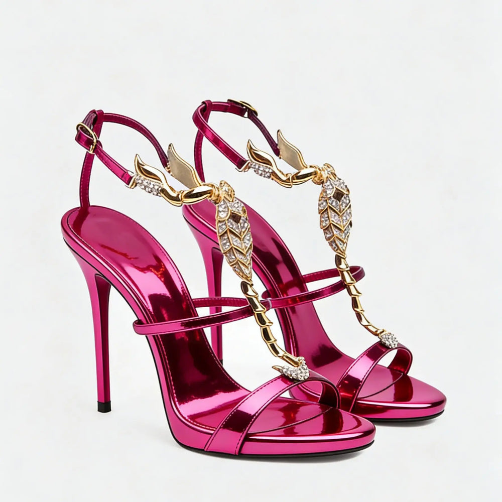 Rhinestone Scorpion Sandals | Buckle-Strap Stiletto Heels | Braviixx